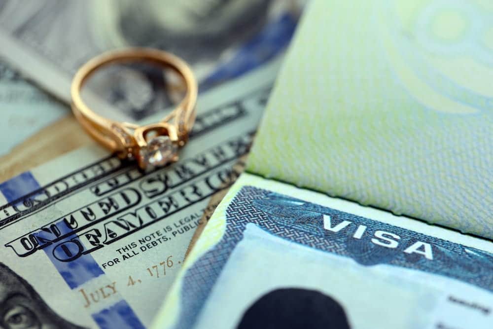 Wedding ring, visa, and passport illustrating the marriage-based green card process following a visa overstay